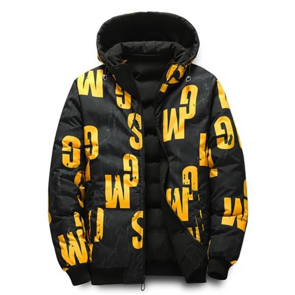 Men's Dynamic Black & Yellow Hooded Puffer - New Urban Style Jacket - Picture 4 of 10